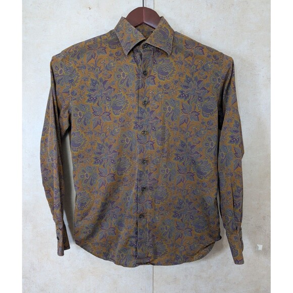 Vintage Stanza Shirt Men’s 15 Brown Paisley Button Up Long Sleeve Italy - Picture 3 of 7